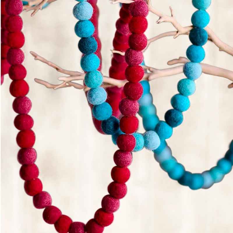 Felted Wool Ball Garland - Blueberry